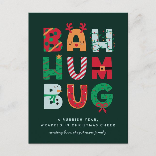 Tarjeta divertida de basura de Navidad Bah Humbug (Anverso)