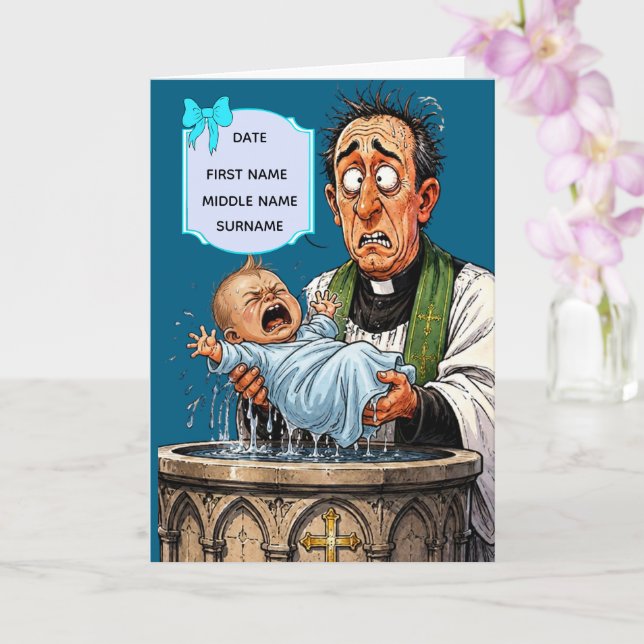 Tarjeta divertida de bautizo - Niño llorando (Orquídea)