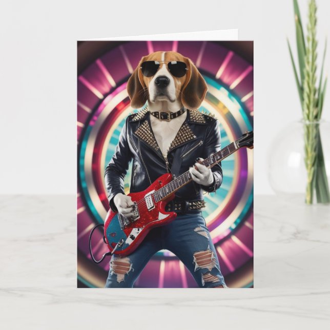 Tarjeta divertida de Beagle estrella de rock (Anverso)