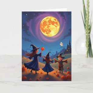 Tarjeta divertida de calabaza iluminada por la lun