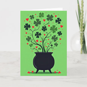 Tarjeta divertida de caldero de amor afortunado