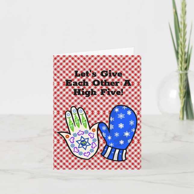 Tarjeta divertida de Chrismukkah con Hamsa y Mitte (Anverso)