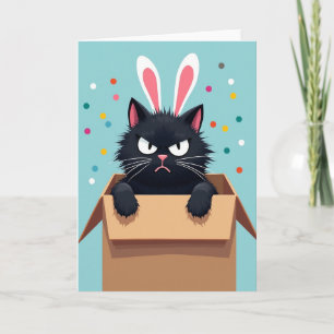 Tarjeta divertida de conejo gruñón gato