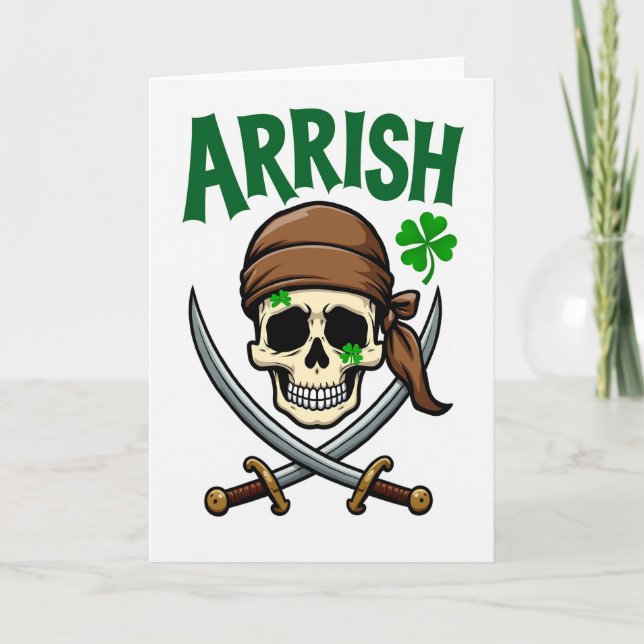 Tarjeta divertida de cráneo pirata Arrrish (Anverso)