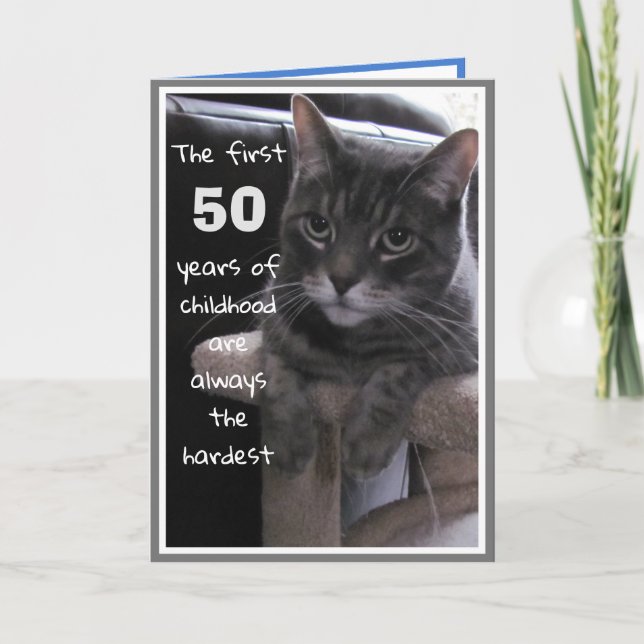 Tarjeta divertida de cumpleaños 50 para gato (Anverso)