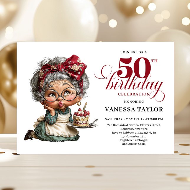 Tarjeta divertida de cumpleaños 50 para mujer con  (Fabulous 50 quirky birthday lady funny invite)