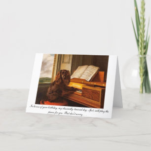 Tarjeta divertida de cumpleaños con perro y piano