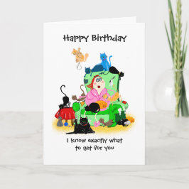 Tarjeta divertida de cumpleaños - dama de los gato
