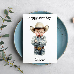 Tarjeta divertida de cumpleaños de bebé vaquero