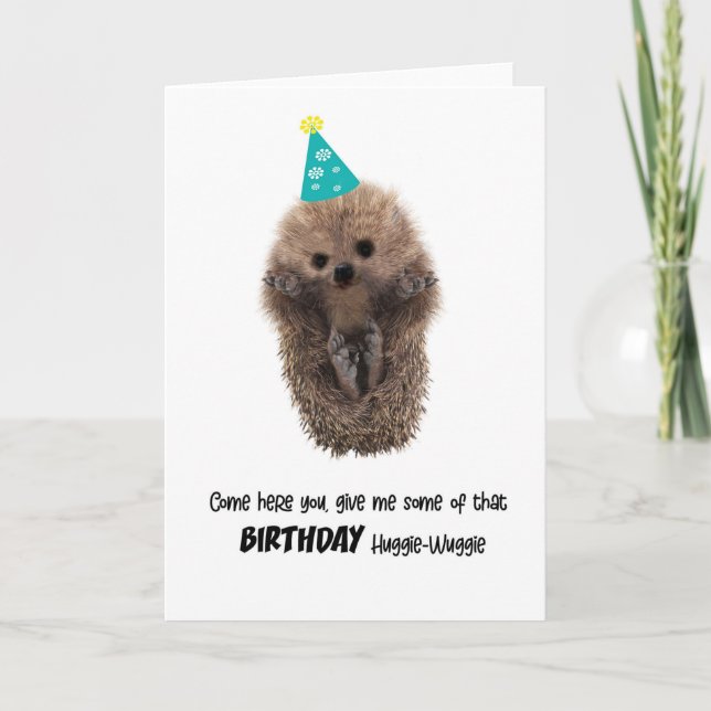 Tarjeta divertida de cumpleaños de erizo lindo (Anverso)
