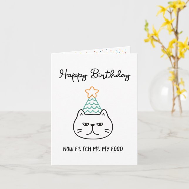 tarjeta divertida de cumpleaños de gato (flor amarilla)
