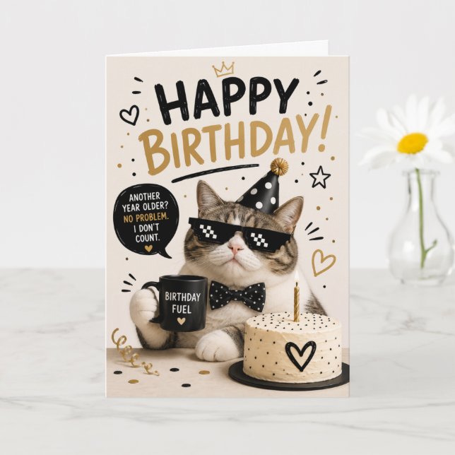 Tarjeta divertida de cumpleaños de gato genial par (Planta pequeña)