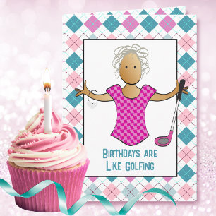 Tarjeta divertida de cumpleaños de golf étnico par