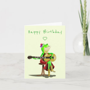 Tarjeta divertida de cumpleaños de rana con guitar
