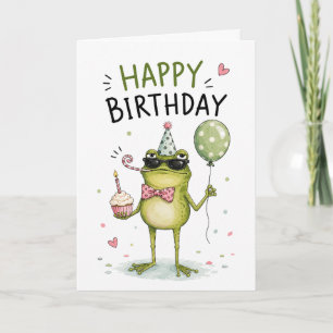 Tarjeta divertida de cumpleaños de rana feliz   Ra