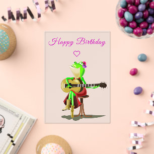 Tarjeta divertida de cumpleaños de rana tocando la