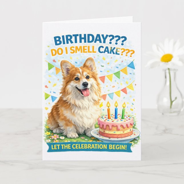 Tarjeta divertida de cumpleaños para Corgi – “¿Hue (Planta pequeña)