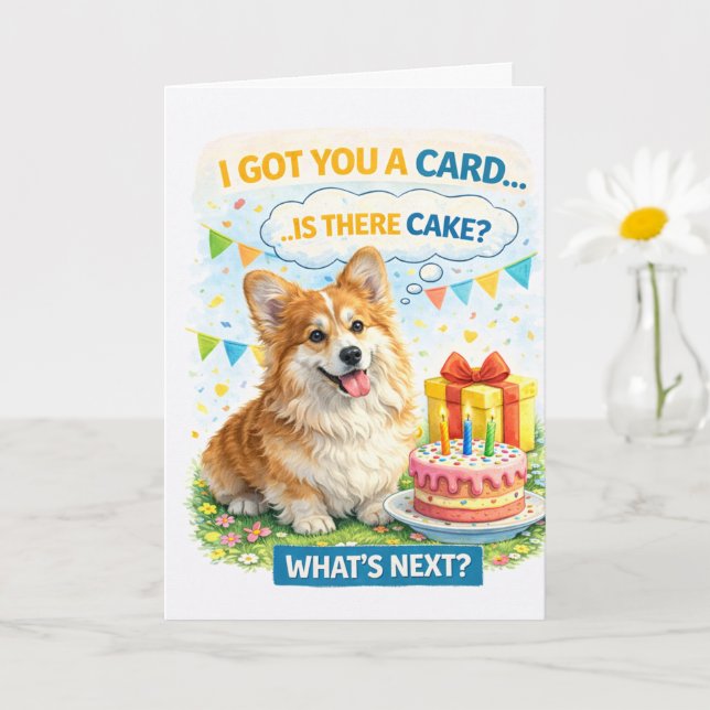 Tarjeta divertida de cumpleaños para Corgi – “¿Hue (Planta pequeña)