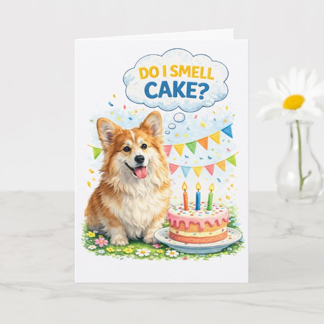 Tarjeta divertida de cumpleaños para Corgi – “¿Hue (Planta pequeña)