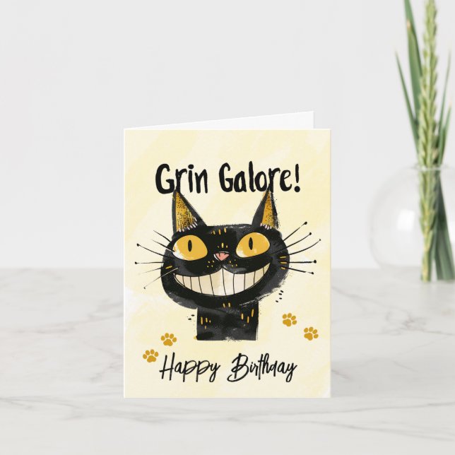 Tarjeta divertida de cumpleaños para gato negro fe (Anverso)