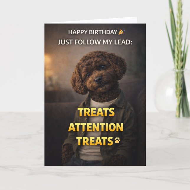 Tarjeta divertida de cumpleaños para perro trata a (Anverso)