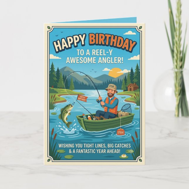 Tarjeta divertida de cumpleaños para pescador | Re (Anverso)
