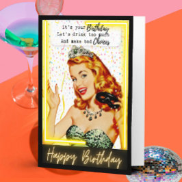 Tarjeta divertida de cumpleaños retro para la mejo