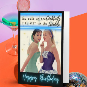 Tarjeta divertida de cumpleaños retro para la mejo