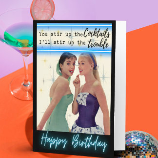 Tarjeta divertida de cumpleaños retro para la mejo