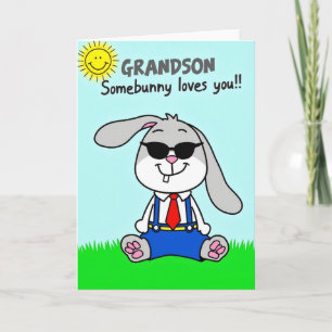 Tarjeta divertida de día sonriente de conejo genia