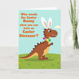 Tarjeta divertida de dinosaurio de Pascua