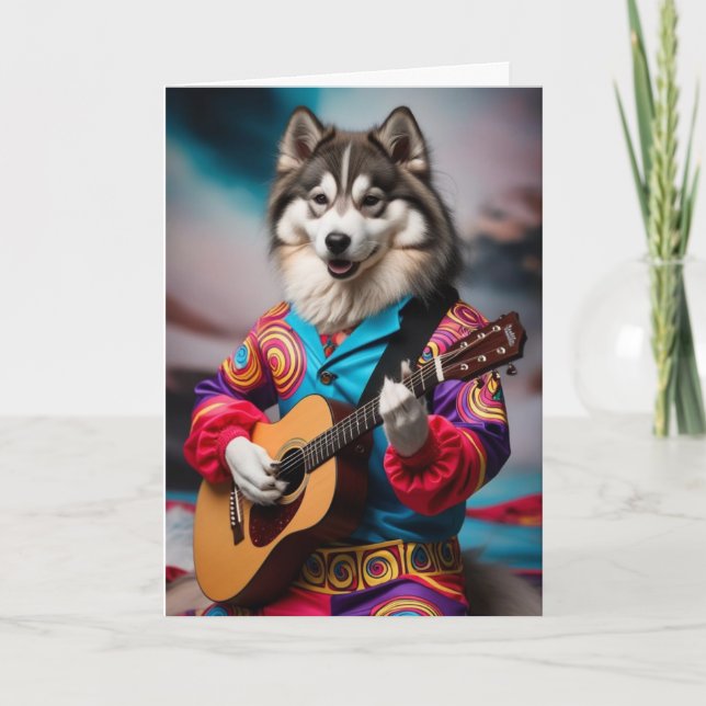 Tarjeta divertida de estrella de rock Malamute (Anverso)