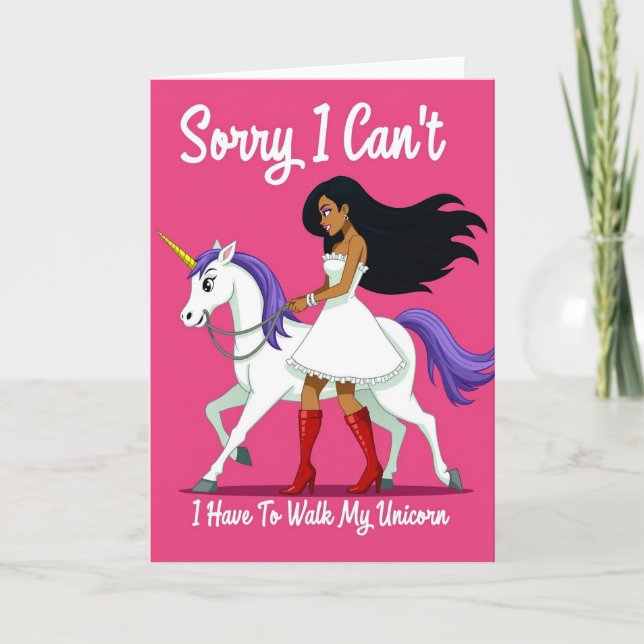 Tarjeta divertida de excusa para pasear al unicorn (Anverso)