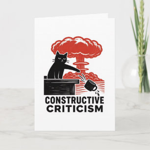 Tarjeta divertida de gato con crítica constructiva