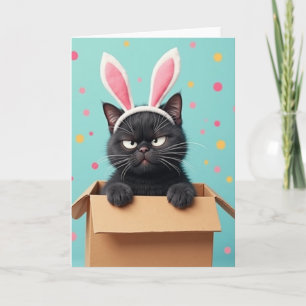Tarjeta divertida de gato gruñón con orejas lindas