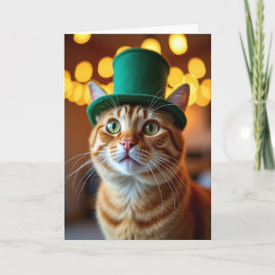 Tarjeta divertida de gato jengibre con sombrero ve