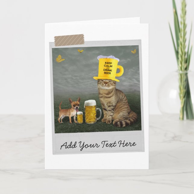 Tarjeta divertida de gato para beber cerveza y man (Anverso)