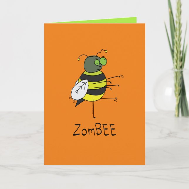 Tarjeta divertida de Halloween de abeja zombie (Anverso)