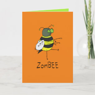 Tarjeta divertida de Halloween de abeja zombie