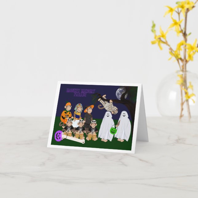 Tarjeta divertida de Halloween de mono plegada (flor amarilla)