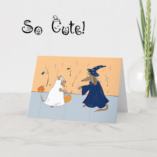 Tarjeta divertida de Halloween de perros de dibujo