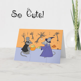 Tarjeta divertida de Halloween de ratones de dibuj