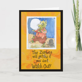 Tarjeta divertida de Halloween del cerdo del zombi