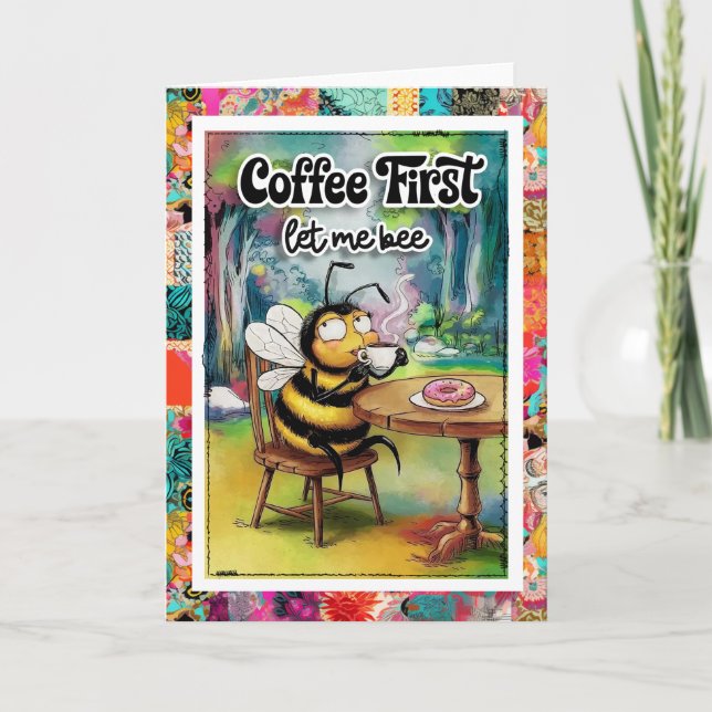 Tarjeta divertida de humor de café abeja (Anverso)
