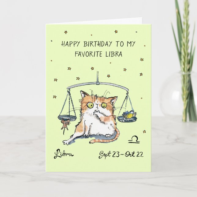 Tarjeta divertida de Libra Zodiaco Gato signo este (Anverso)