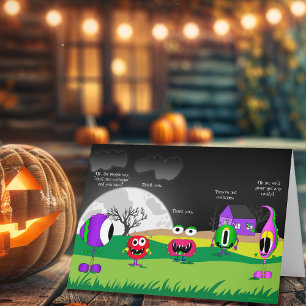 Tarjeta divertida de monstruos de Halloween