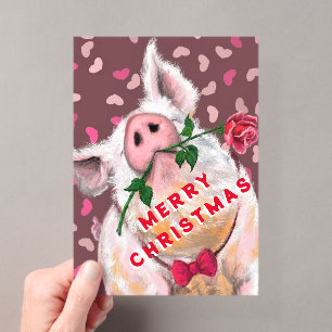 Tarjeta divertida de Navidad Caballero Cerdo con R