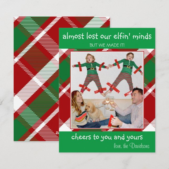 Tarjeta divertida de Navidad "Casi pierde la cabez (Anverso / Reverso)