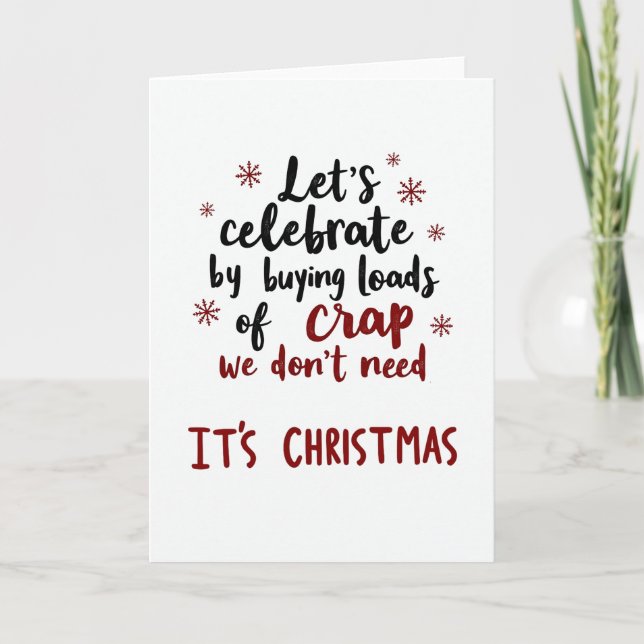 Tarjeta divertida de Navidad Comprando montones de (Anverso)