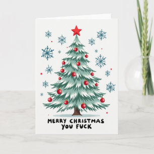 Tarjeta divertida de Navidad con árbol jurador